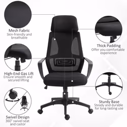 Vinsetto Mesh Back Office Chair w/ Adjustable Height Padded Headrest Black - Additional view 6