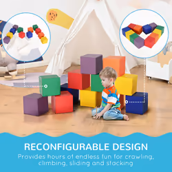 HOMCOM 12 Piece Soft Play Blocks Soft Foam Toy Building Stacking Block for Kids