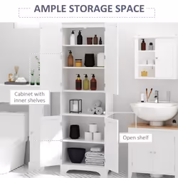 HOMCOM 183x60cm Tall Freestanding Bathroom Cabinet Retro 3 Compartments White