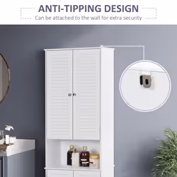 HOMCOM 183x60cm Tall Freestanding Bathroom Cabinet Retro 3 Compartments White - Additional view 6