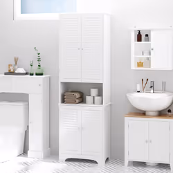 HOMCOM 183x60cm Tall Freestanding Bathroom Cabinet Retro 3 Compartments White - Additional view 7