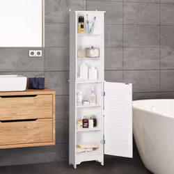 HOMCOM 165cm Freestanding Slimline Bathroom Storage Cabinet w/ Shelves - Additional view 7