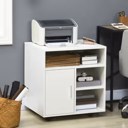 HOMCOM Multi-Storage Printer Unit Office Organisation w/ 5 Compartments White