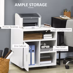 HOMCOM Multi-Storage Printer Unit Office Organisation w/ 5 Compartments White