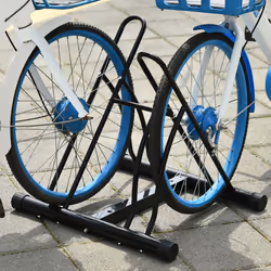 HOMCOM Reversible 2 Bike Holding Rack Steel Frame Indoor Outdoor Foot Caps Stand