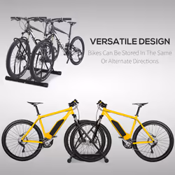 HOMCOM Reversible 2 Bike Holding Rack Steel Frame Indoor Outdoor Foot Caps Stand