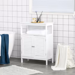 kleankin Wooden Bathroom Floor Cabinet with Door Corner Storage