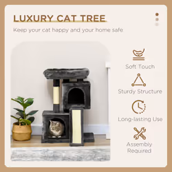 PawHut Cat Rest & Play Activity Tree w/ 2 House Perch Scratching Post Black