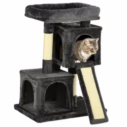 PawHut Cat Rest & Play Activity Tree w/ 2 House Perch Scratching Post Black - Additional view 8