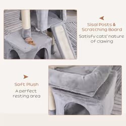 PawHut Cat Rest & Play Activity Tree w/ 2 House Perch Scratching Post Grey - Additional view 11