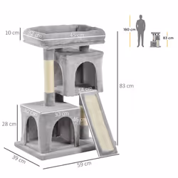 PawHut Cat Rest & Play Activity Tree w/ 2 House Perch Scratching Post Grey