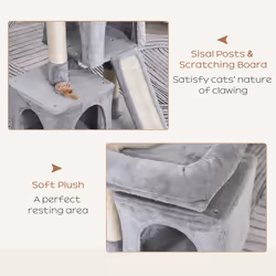 PawHut Cat Rest & Play Activity Tree w/ 2 House Perch Scratching Post Grey - Additional view 4