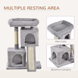 PawHut Cat Rest & Play Activity Tree w/ 2 House Perch Scratching Post Grey - Additional view 5