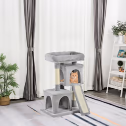 PawHut Cat Rest & Play Activity Tree w/ 2 House Perch Scratching Post Grey - Additional view 9