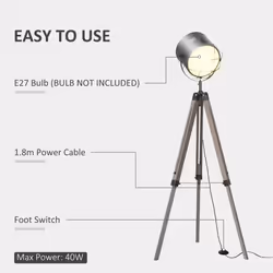 HOMCOM Tripod Floor Lamp Height Adjustable E27 Base for Living Room Bedroom - Additional view 5