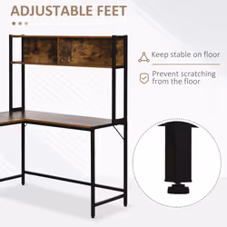 HOMCOM Industrial L-Shaped Work Desk & Storage Shelf Steel Frame Adjustable Feet - Additional view 4