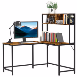 HOMCOM Industrial L-Shaped Work Desk & Storage Shelf Steel Frame Adjustable Feet - Additional view 8