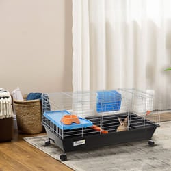 PawHut 89cm Small Animal Cage for Rabbit Guinea Pig w/ Food Dish Black