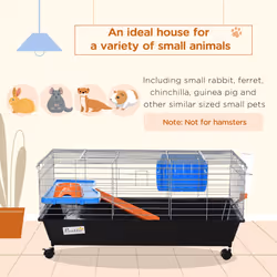 PawHut 89cm Small Animal Cage for Rabbit Guinea Pig w/ Food Dish Black