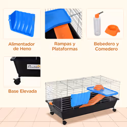 PawHut 89cm Small Animal Cage for Rabbit Guinea Pig w/ Food Dish Black - Additional view 4