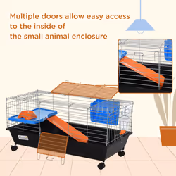 PawHut 89cm Small Animal Cage for Rabbit Guinea Pig w/ Food Dish Black - Additional view 5