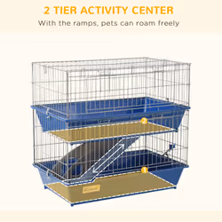 PawHut 2-Tier Small Animal Cage for Rabbit Ferret Chinchilla w/ Ramp Food Dish