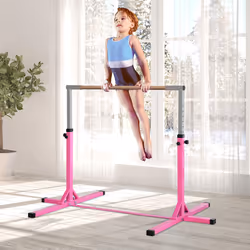 HOMCOM Adjustable Kids Gymnastics Bar Horizontal Training Steel Frame Wood Pink