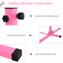 HOMCOM Adjustable Kids Gymnastics Bar Horizontal Training Steel Frame Wood Pink