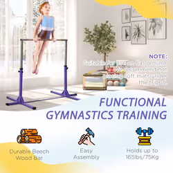 HOMCOM Adjustable Kids Gymnastics Bar Horizontal Training Steel Frame Purple