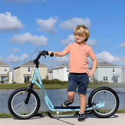 HOMCOM 90-96cm Kids Kick Scooter w/ Adjustable Handlebar Inflatable Wheels Blue