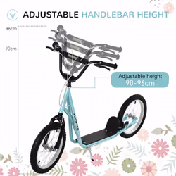 HOMCOM 90-96cm Kids Kick Scooter w/ Adjustable Handlebar Inflatable Wheels Blue