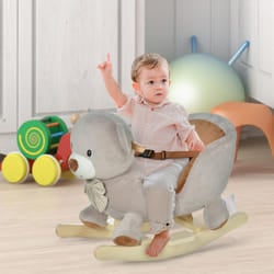 HOMCOM Kids Rocking Bear Plush Ride On Seat w/ Sound Button Wood Base Seat Belt