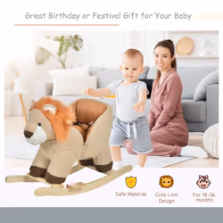 HOMCOM Kids Rocking Lion Plush Ride On Seat w/ Sound Button Wood Base Seat Belt