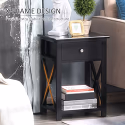 HOMCOM 55cm End Side Table w/ Drawer Shelf Home Storage Furniture Black