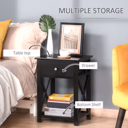 HOMCOM 55cm End Side Table w/ Drawer Shelf Home Storage Furniture Black