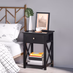 HOMCOM 55cm End Side Table w/ Drawer Shelf Home Storage Furniture Black - Additional view 5