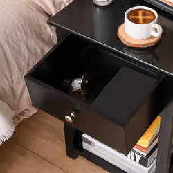 HOMCOM 55cm End Side Table w/ Drawer Shelf Home Storage Furniture Black - Additional view 7