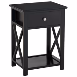 HOMCOM 55cm End Side Table w/ Drawer Shelf Home Storage Furniture Black - Additional view 8