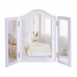 HOMCOM Lighted Tri-Fold Vanity Mirror Large Cosmetic Mirror w/ LED Lights White - Additional view 8