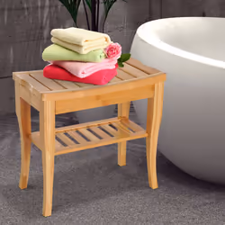 HOMCOM 45cm 2-Tier Slatted Shower Bench Storage Seat w/ 4 Legs Safe