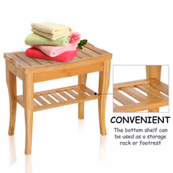 HOMCOM 45cm 2-Tier Slatted Shower Bench Storage Seat w/ 4 Legs Safe - Additional view 5