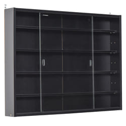 HOMCOM 5-Tier Wall Display Shelf Cabinet with Slide Doors Black