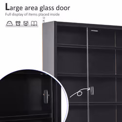 HOMCOM 5-Tier Wall Display Shelf Cabinet with Slide Doors Black