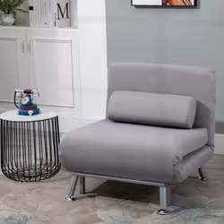 HOMCOM Folding 5 Position Convertible Sleeper Chair Sofa Bed Grey Silver