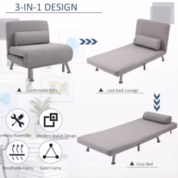 HOMCOM Folding 5 Position Convertible Sleeper Chair Sofa Bed Grey Silver - Additional view 11