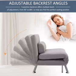 HOMCOM Folding 5 Position Convertible Sleeper Chair Sofa Bed Grey Silver