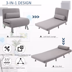 HOMCOM Folding 5 Position Convertible Sleeper Chair Sofa Bed Grey Silver - Additional view 4