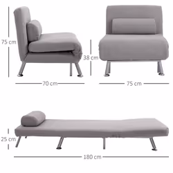 HOMCOM Folding 5 Position Convertible Sleeper Chair Sofa Bed Grey Silver - Additional view 5