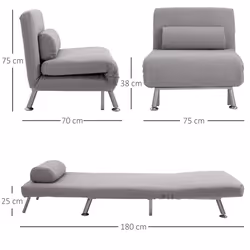 HOMCOM Folding 5 Position Convertible Sleeper Chair Sofa Bed Grey Silver - Additional view 6