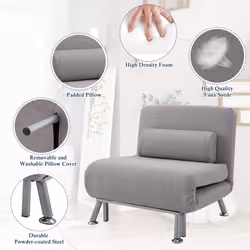 HOMCOM Folding 5 Position Convertible Sleeper Chair Sofa Bed Grey Silver - Additional view 9